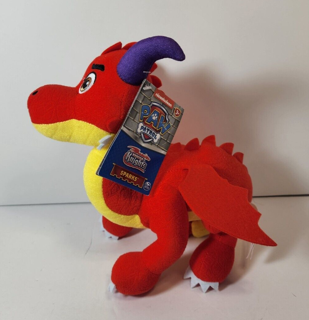 PAW Patrol Rescue Knights Sparks 8" Plush DRAGON Toy Wings Horns Red Stuffed